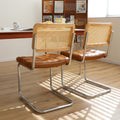 Dining Chairs Set Of 2, Fauex Leather Rattan Side Accent Chairs With Chrome Legs, Modern Mid Century Breuer Designed Chairs, Upholstered Dining Living Room Kitchen Chairs Brown 2Pcs Brown Faux