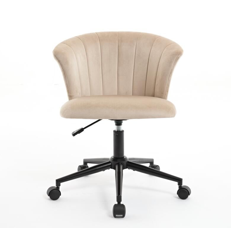 Home Office Chair, Velvet Fabric Swivel Flower Shape Computer Desk Chair For Home Office Or Bedroom Camel Foam Polyester Blend