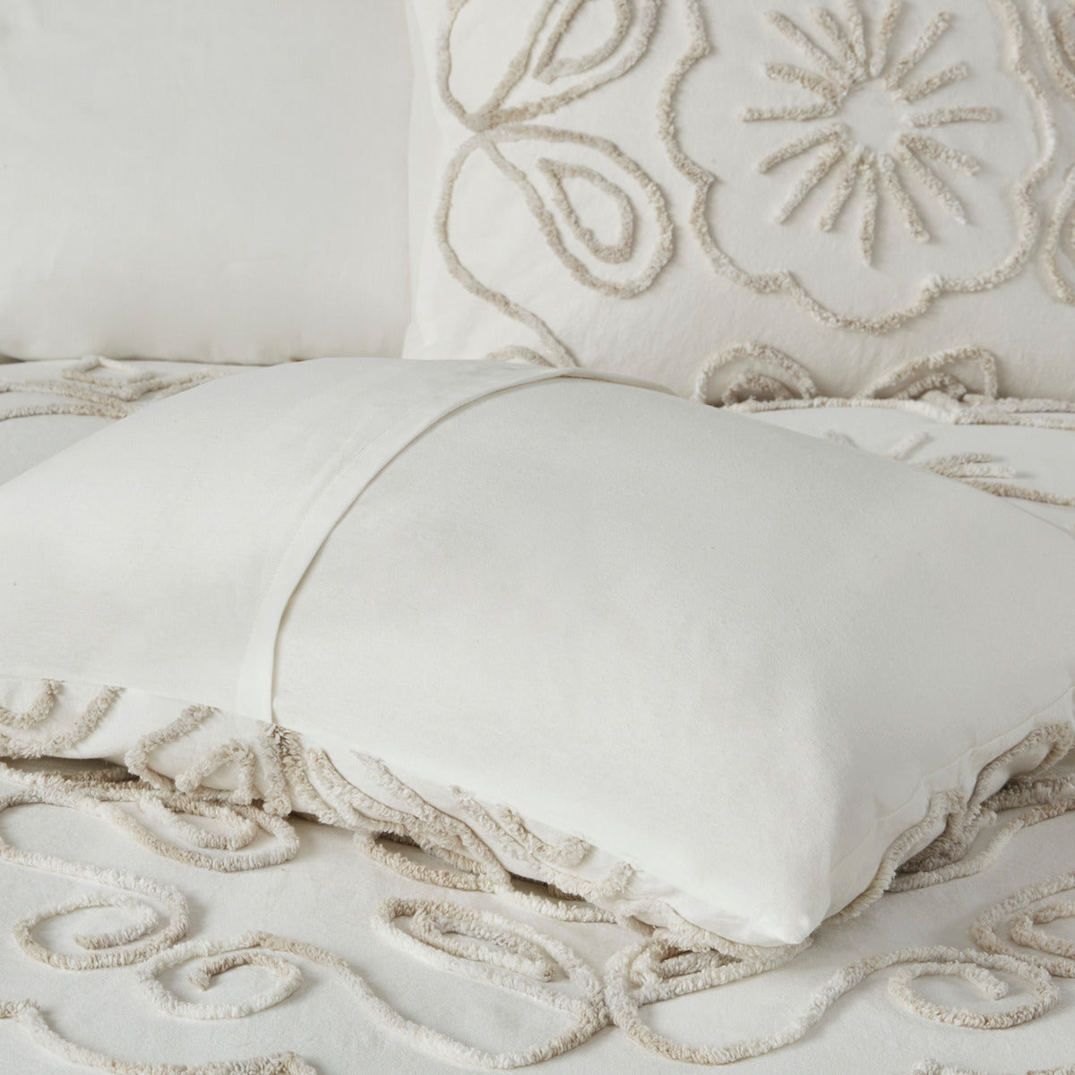 3 Piece Tufted Cotton Chenille Coverlet Set Ivory Taupe Full Queen Ivory Taupe Cotton