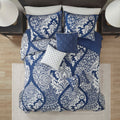 6 Piece Printed Cotton Quilt Set With Throw Pillows Indigo King Cal King Indigo Polyester