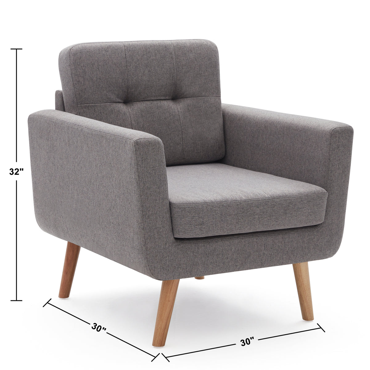 Accent Chair, Reading Chair For Living Room & Bedroom, Mid Century Modern Arm Chair, Button Tufted Upholstered Accent Chairs Sofa With Solid Wood Frame Stone Grey Grey Solid Wood