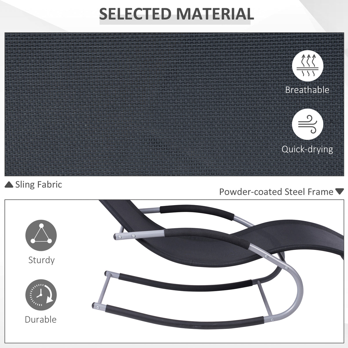 Outsunny Zero Gravity Rocking Chair Outdoor Chaise Lounge Chair Recliner Rocker With Detachable Pillow And Durable Weather Fighting Fabric For Patio, Deck, Pool, Black Black Steel
