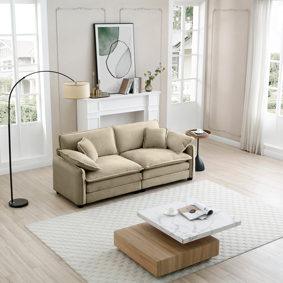 Warm And Cozy Living Room Sofa With 4 Pillows Upholstered Large Deep Seat 2 Seater Sofa For Living Room,Tan Corduroy Tan Corduroy 2 Seat