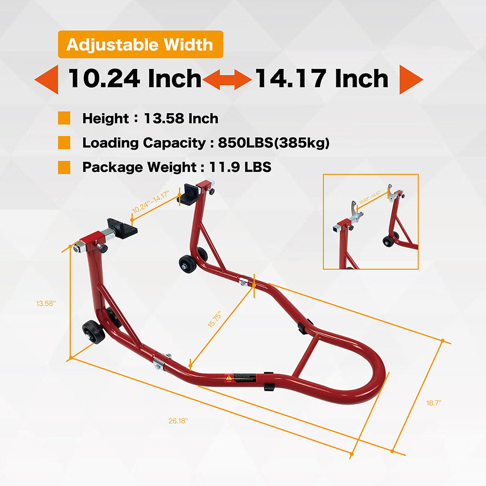 Motorcycle Stand 850Lb Sport Bike Rear Wheel Lift Swingarm Paddock Stands Red, U L Red Steel