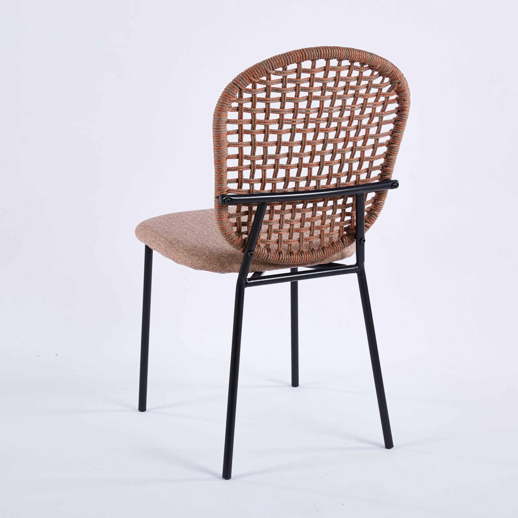 Black Leg And Orange Sennit Chair,Set Of 4,Dining Chair,Coffee Chair Orange Dark Brown Metal