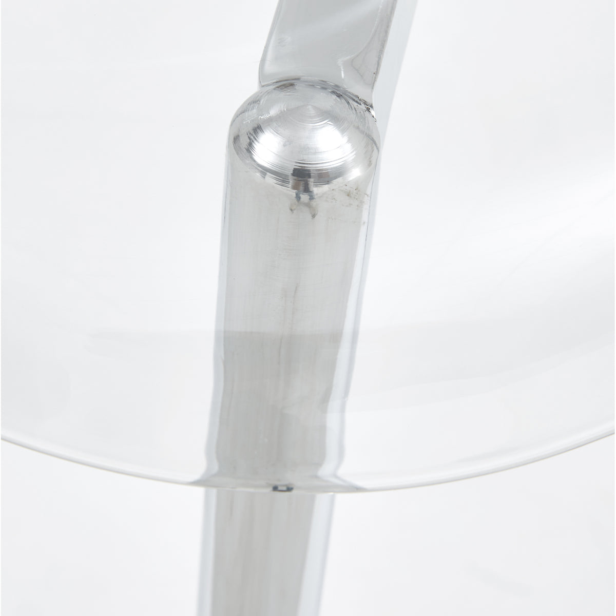 Table And Chair Set.36.6"Round Clear Glass Dining Table With A Unique Shape With Ring Shaped Gathered Silver Metal Legs.Paired With 4 Transparent High Quality Pp Dining Chairs With Silver Legs.