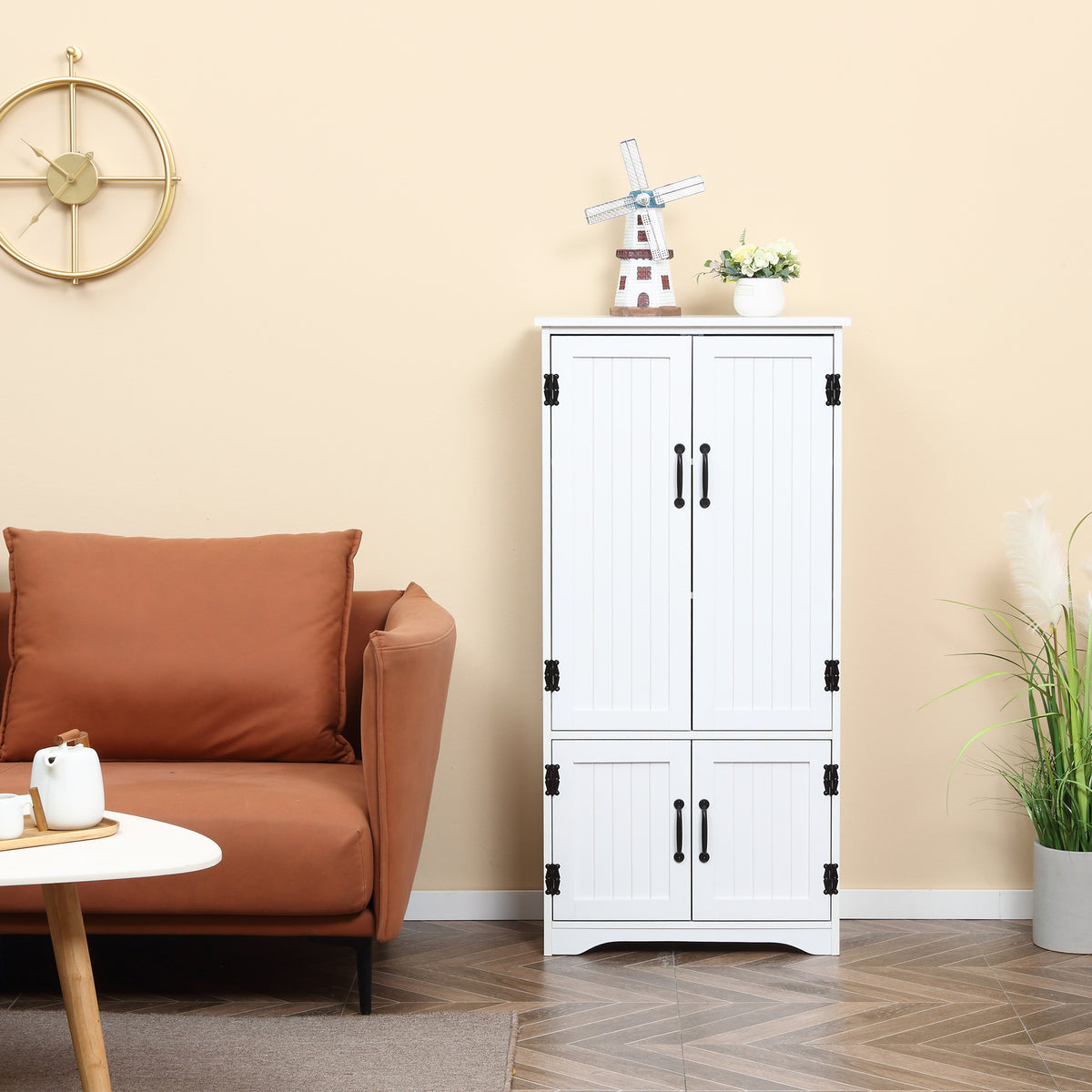 Homcom 48.5" Farmhouse Kitchen Pantry, Floor Storage Cabinet, Cupboard Organizer, White White Mdf