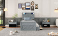 Twin Size Wooden Bed With Storage Headboard With Outlets, Extendable Bed With Twin Size Trundle With Three Storage Drawers,Gray Twin Gray Wood