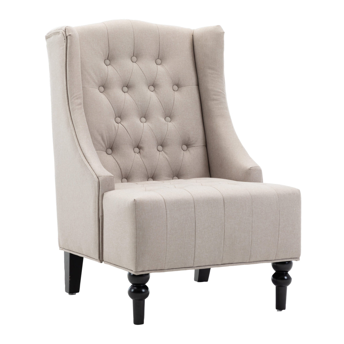 1Pc Modern Living Room Button Tufted Wingback Accent Chair Luxury Look Diamond Button Tufted Pattern Beige Color Beige Primary Living Space Traditional Foam Wood