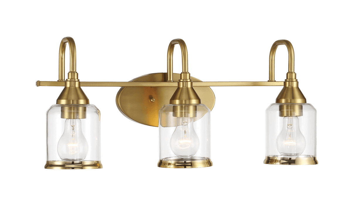 Twilight Three Lights Brushed Gold Contemporary Vanity Light 22"W 10"H 7.48"E With Clear Glass Gold Glass Bathroom Glass,Metal