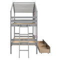 Twin Over Twin Bunk Bed With 2 Drawers, 1 Storage Box, 1 Shelf, Window And Roof Gray Old Sku:Lt001608Aae Twin Gray Solid Wood