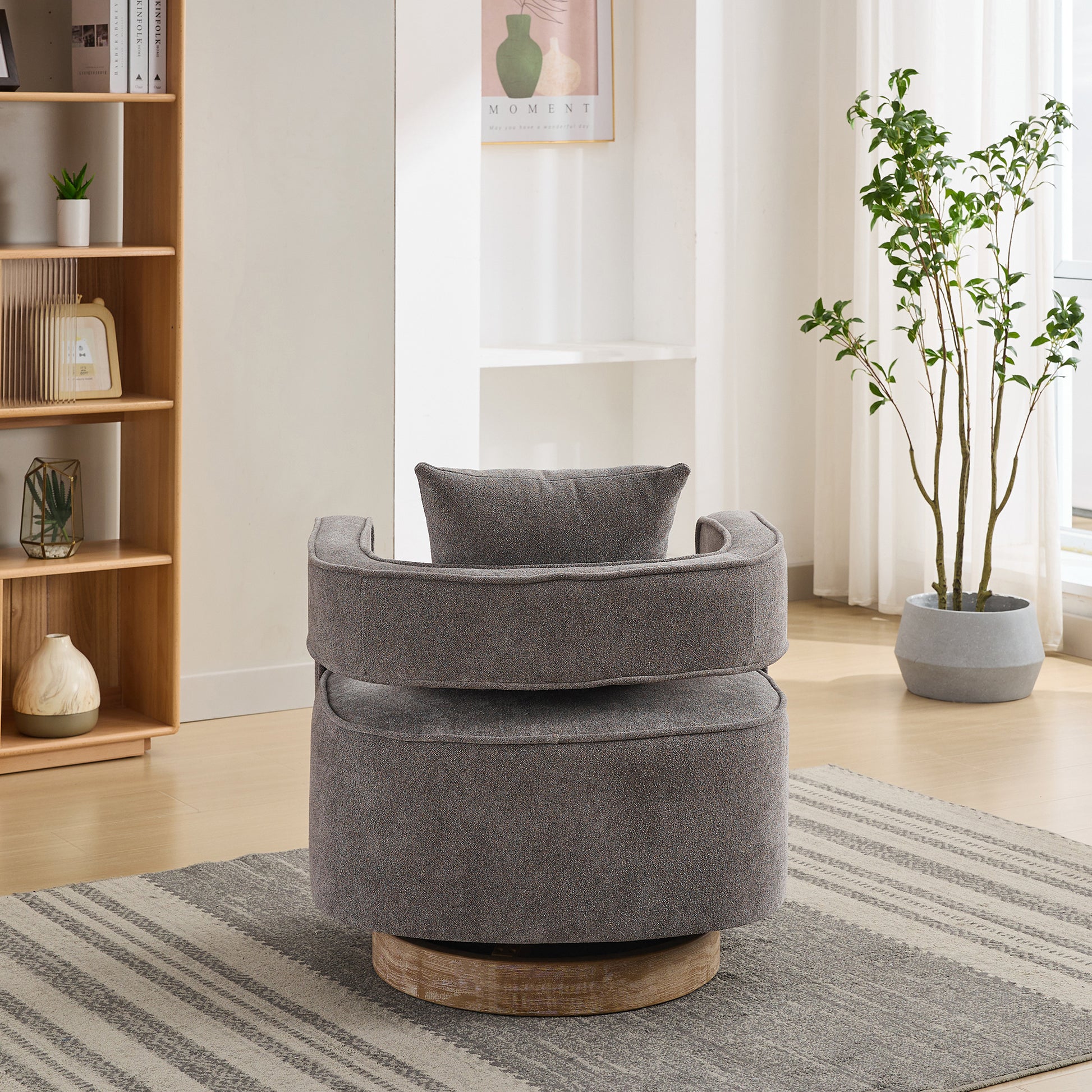 29.1"W Swivel Accent Open Back Chair Modern Comfy Sofa Chair With Weathered Base For Nursery Bedroom Living Room Hotel Office, Club Chair Leisure Arm Chair For Lounge Charcoal,Linen Blend Charcoal Linen Blend