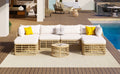7 Pieces Outdoor Patio Furniture, All Weather Rattan Sectional Sofa Set With Thick Cushions And Pillows, Freely Combined Conversation Sets For Garden, Backyard, Balcony, Beige Yes Complete Patio Set Beige Seats 6 Garden & Outdoor Complete Patio Sets Foam