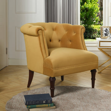 Katherine Tufted Accent Chair, Gold Velvet Yellow Foam Velvet