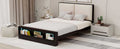 Queen Size Platform Bed Frame With Upholstery Headboard And Bookshelf In Footboard And Led Light Strips, Espresso Queen Espresso Solid Wood Mdf