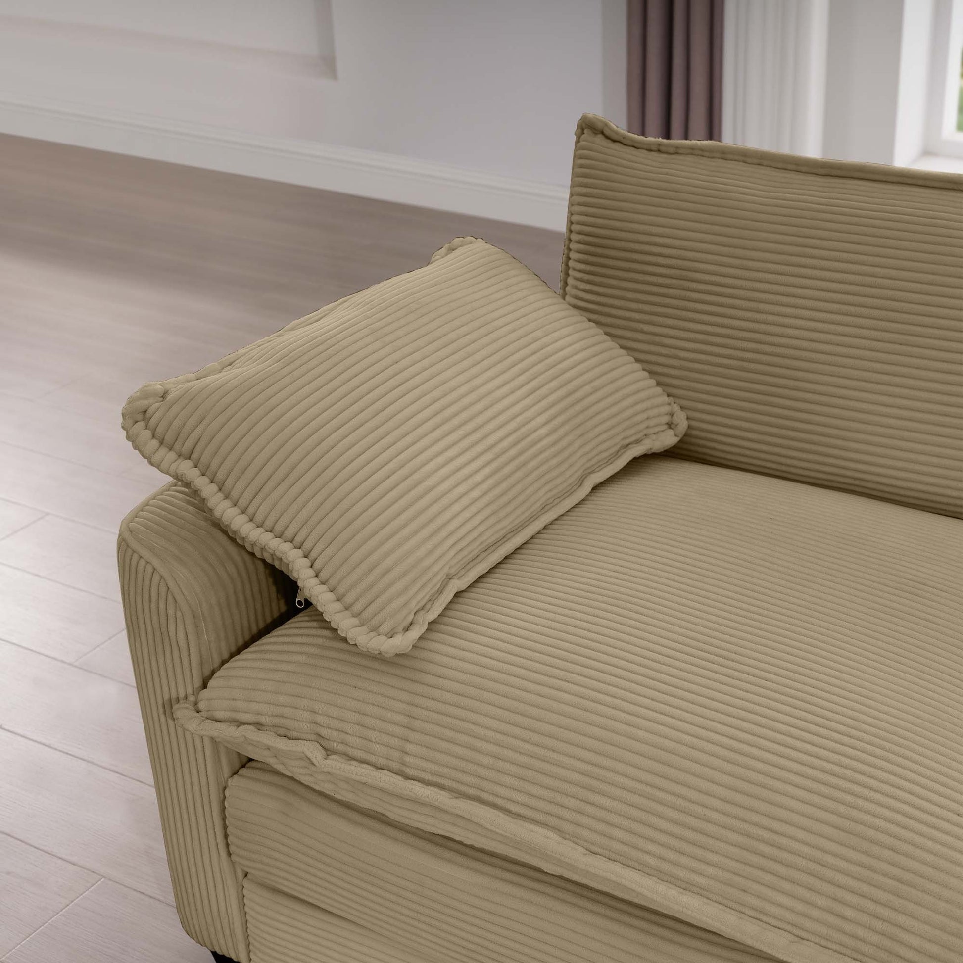 Corduroy Sofa Modern Upholstered 4 Seater With With 1 Footstool Corduroy Fabric Sofaoffice Living Room Apartment Comfort Sofa, Easy To Assemble With 2 Arm Pillows And 4 Throw Pillows Tan Corduroy 4 Seat
