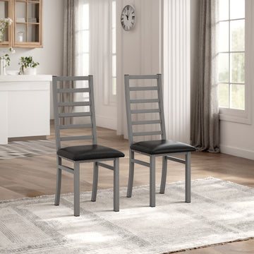 Metal Dining Chairs Set Of 2, Steel Legs And Pu Leather Seats, High Back Armless Dining Chairs, For Kitchen, Living Room, Grey Grey Steel