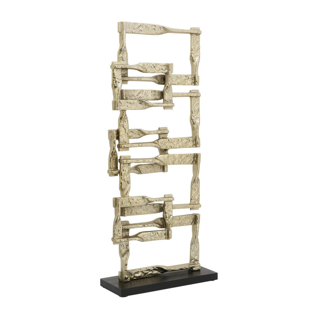 Jodie 27 Inch Metal Modern Accent Decor, Stacked Squares, Block Base, Gold Gold Wood Metal