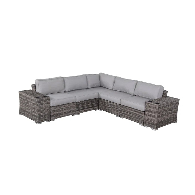 7 Piece Rattan Sectional Sofa Set With Cushions Fully Assembled Grey Mix Wicker