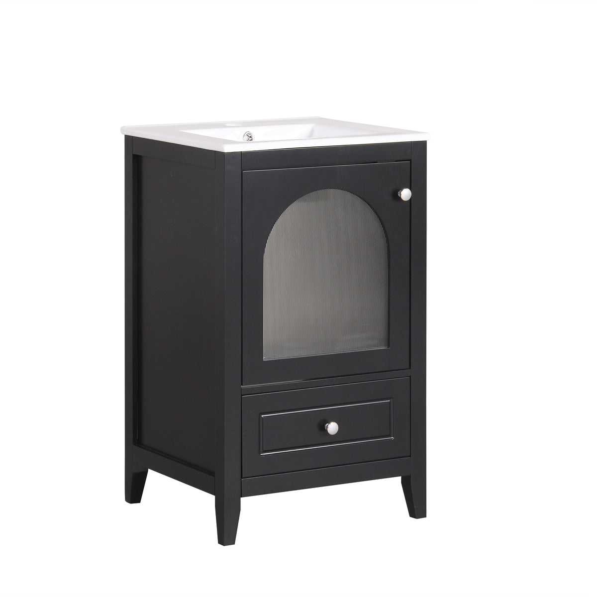 20" Bathroom Vanity With Sink, Bathroom Cabinet With Soft Closing Glass Door, A Drawer, Black Black Mdf