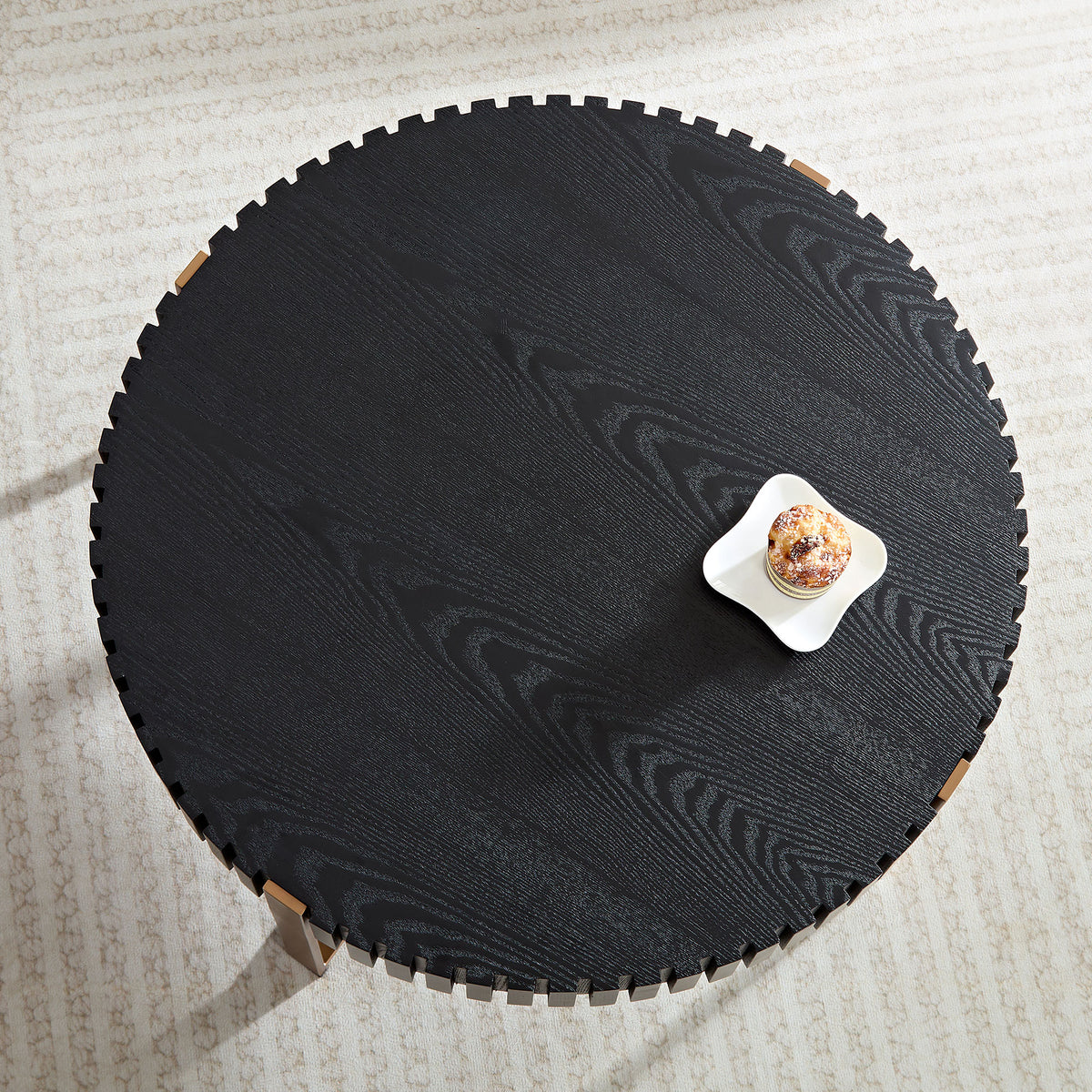 Modern Handcraft Drum Coffee Table 31.5 Inch Round Coffee Table For Living Room,Small Coffee Table With Sturdy Pedestal,Black Matt Black Mdf Metal