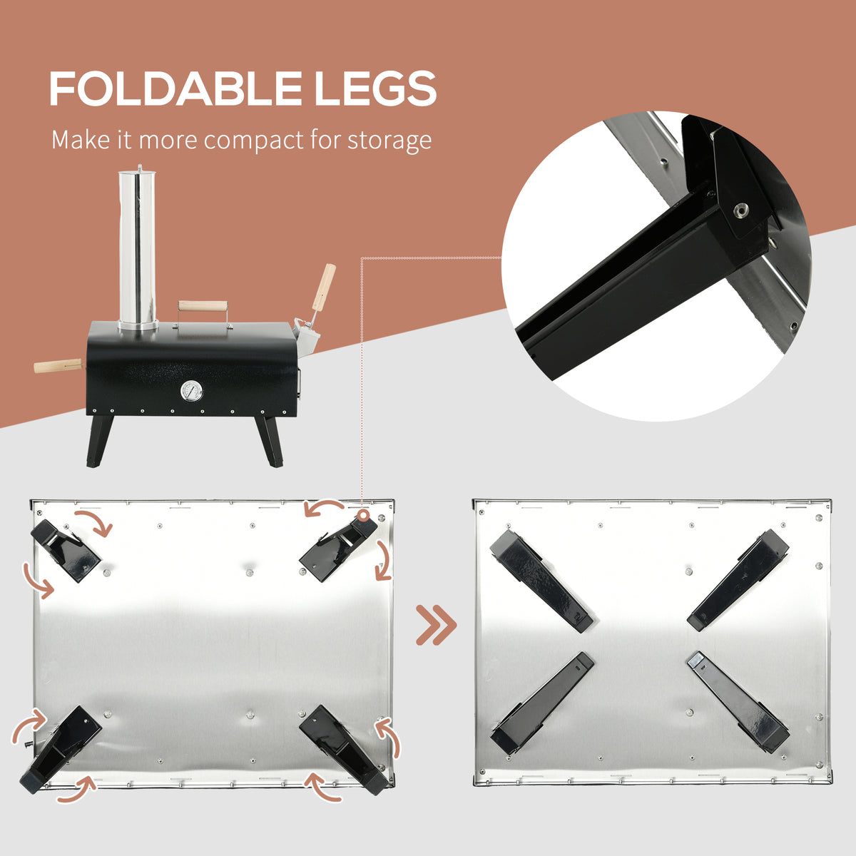 Outsunny Outdoor Pizza Oven With 12" Stone, Peel And Cover, Portable Pellet Wood Fired Pizza Maker With Foldable Legs, Stainless Steel Pizza Grill For Outside, Backyard, Outdoor Kitchen Black Steel