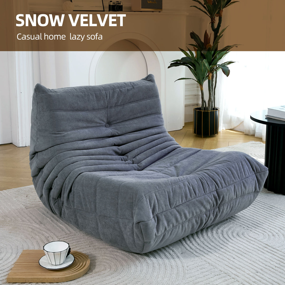 Floor Sofa Bean Bag Chair For Adults Fireside Bean Bag Lounger Memory Foam Chair For Home, Office, Apartment Or Gaming Venue Plain Grey Polyester Primary Living Space Firm Art Deco Armless Foam Polyester Blend