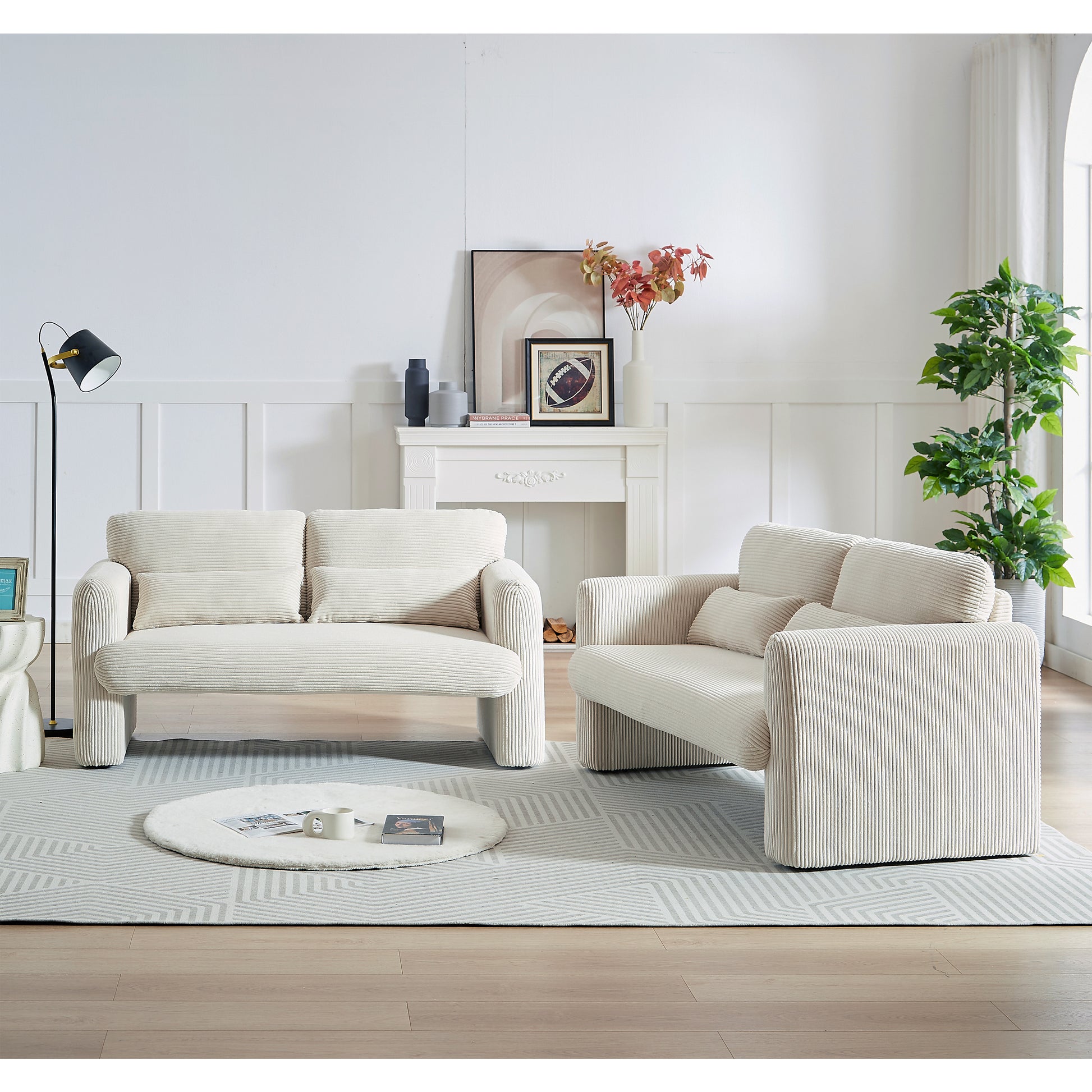 60"Corduroy Fabric Loveseat Sofa With 60"Loveseat Sofa, Modern Sofa With Support Pillow, For Apartment, Office, Living Room & Bedroom Beige Corduroy 2 Seat
