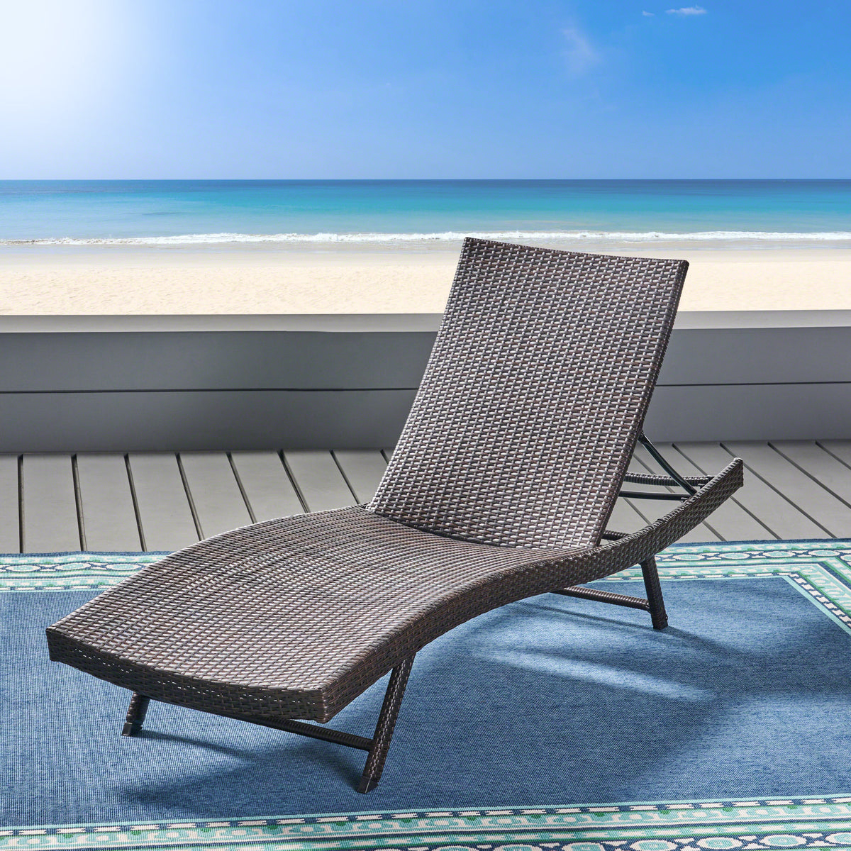 Kauai Pe Wicker Chaise Brown Multi Rattan Metal