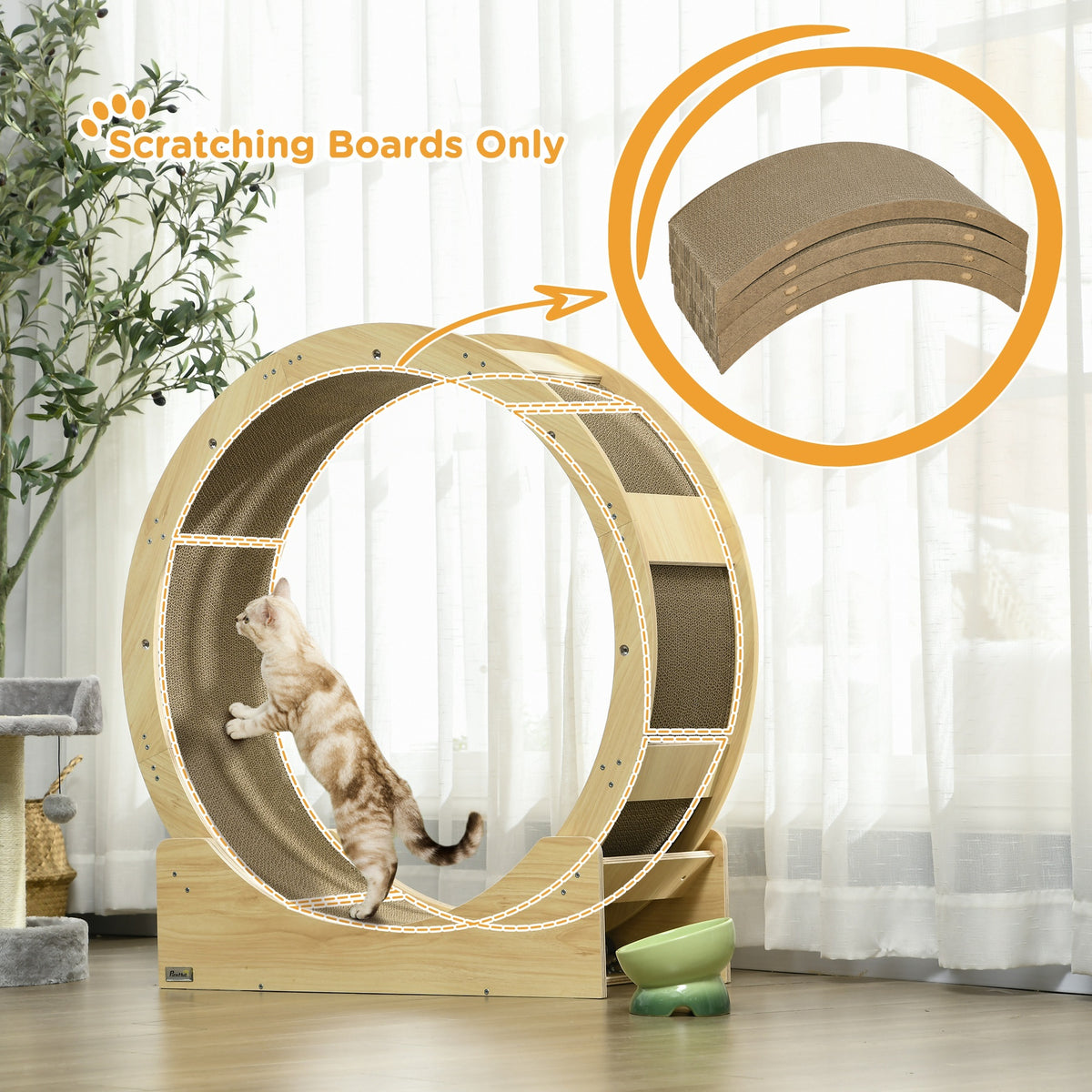 Pawhut Cat Scratching Board, 4 Pack Cat Scratcher For Indoor Cats, Reversible Cat Scratching Post Replacement For Cat Wheel, Brown Brown Particle Board