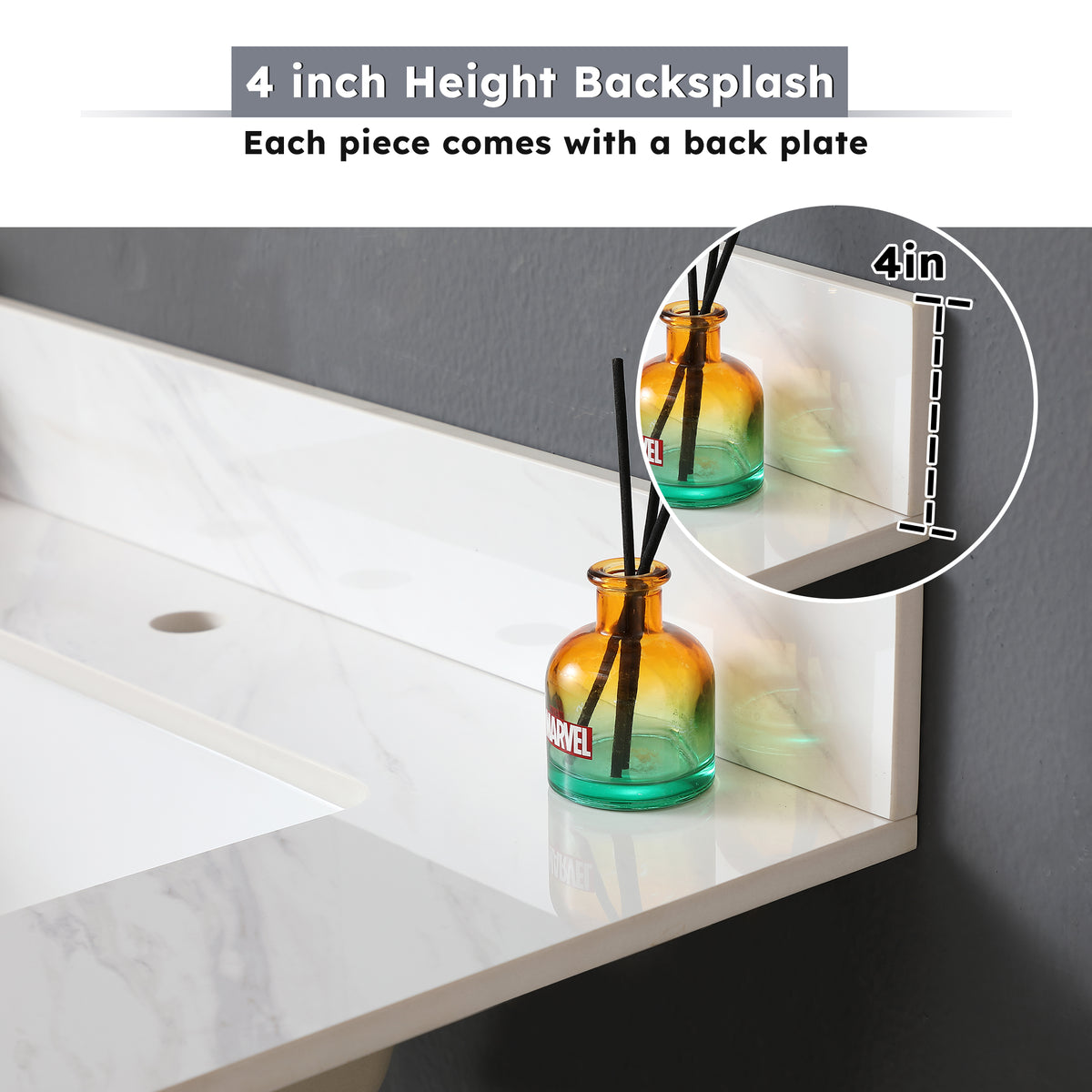 31 Inch Marble Vanity Top, White Vanity Top With Pre Drilled Faucet Holes, Bathroom Vanity Top With Undermount Rectangular Middle Sink And 4" Height Backsplash, Bianco Carrara Venato White Bathroom Sintered Stone