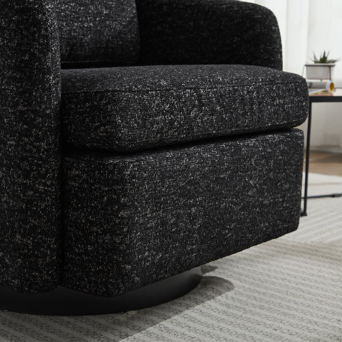 31.5"W Swivel Accent Chair And Comfy Round Accent Single Sofa Chair, 360 Degree Club Chair, Lounge Armchair For Living Room,Bedroom.Nursery.Black Gray Chenille Black Gray Chenille