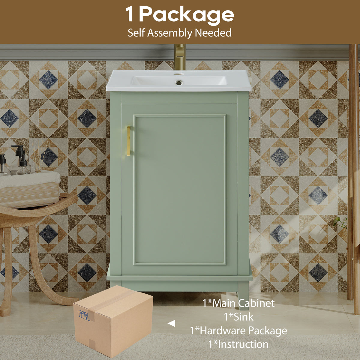Viedo 20 Inch Modern Small Bathroom Vanity Cabinet With Ceramic Basin 20*15.5*33.3 Inches,Ample Storage,1 Soft Close Door Green Bathroom Solid Wood Mdf