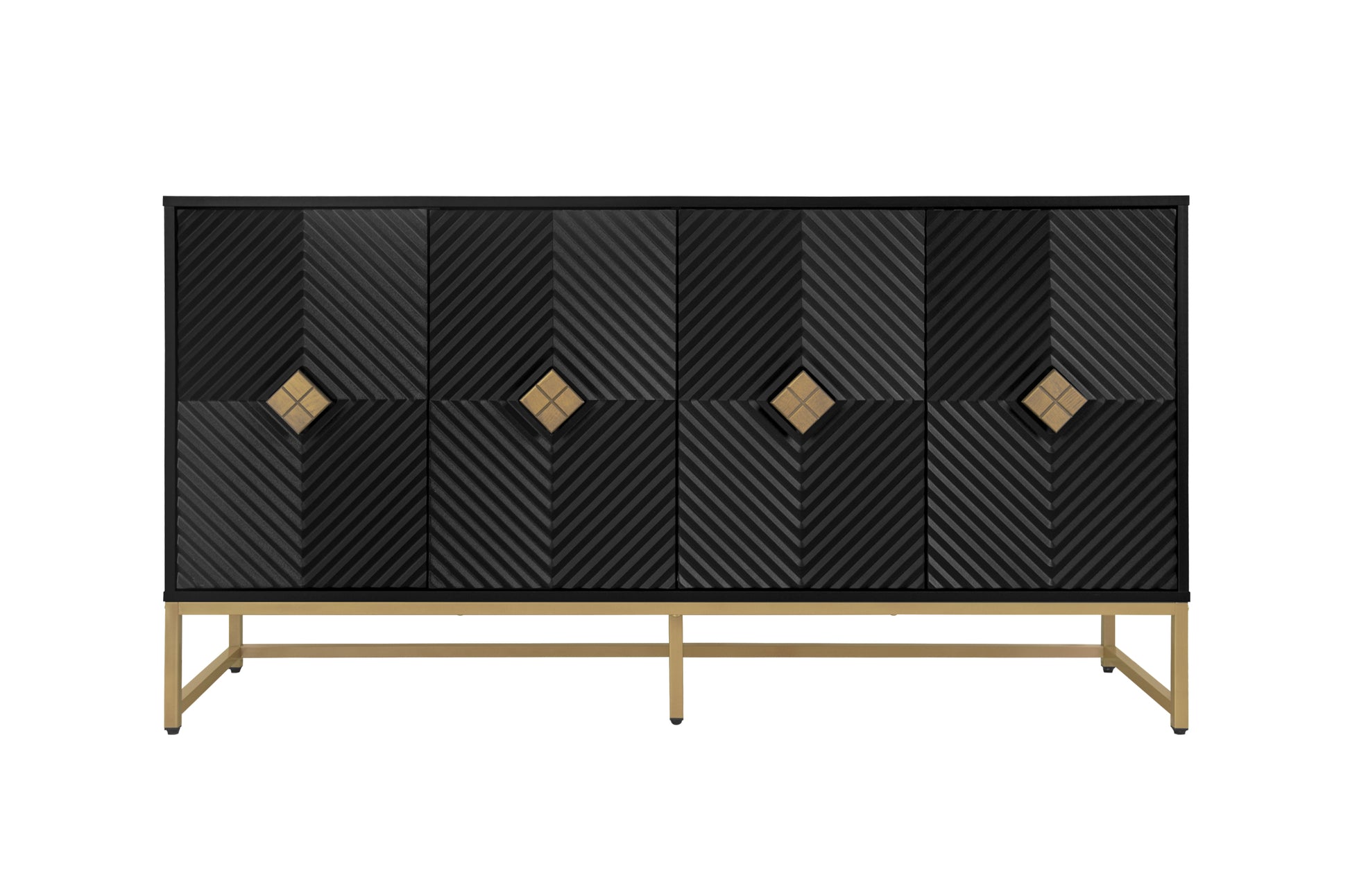 Carved 4 Door Sideboard ,Sideboard Buffet Cabinet With Storage ,Modern Coffee Bar Cabinet With Adjustable Shelf For Living Room,Diningroom,Kitchen Black Particle Board Mdf