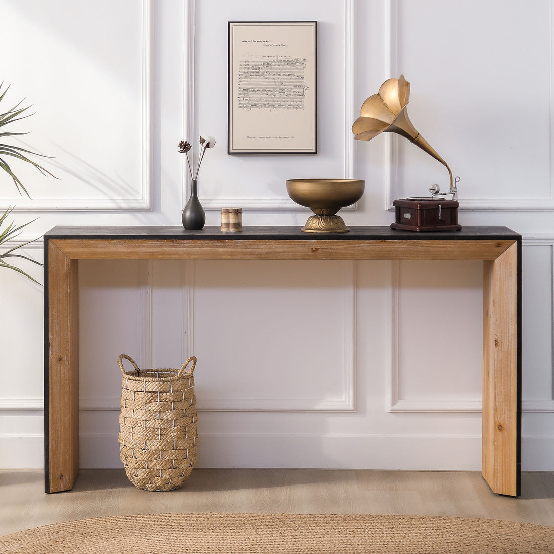 Black Natural Wooden Console Table Narrow Entryway Table Modern Couch Table Small Entry Way Tables, Easy Assembly, Multi Colors Black Natural Distressed Finish Desk Top Dining Room Mix Match,Modern Floor Mount Rectangular Console Tables Powder Coated