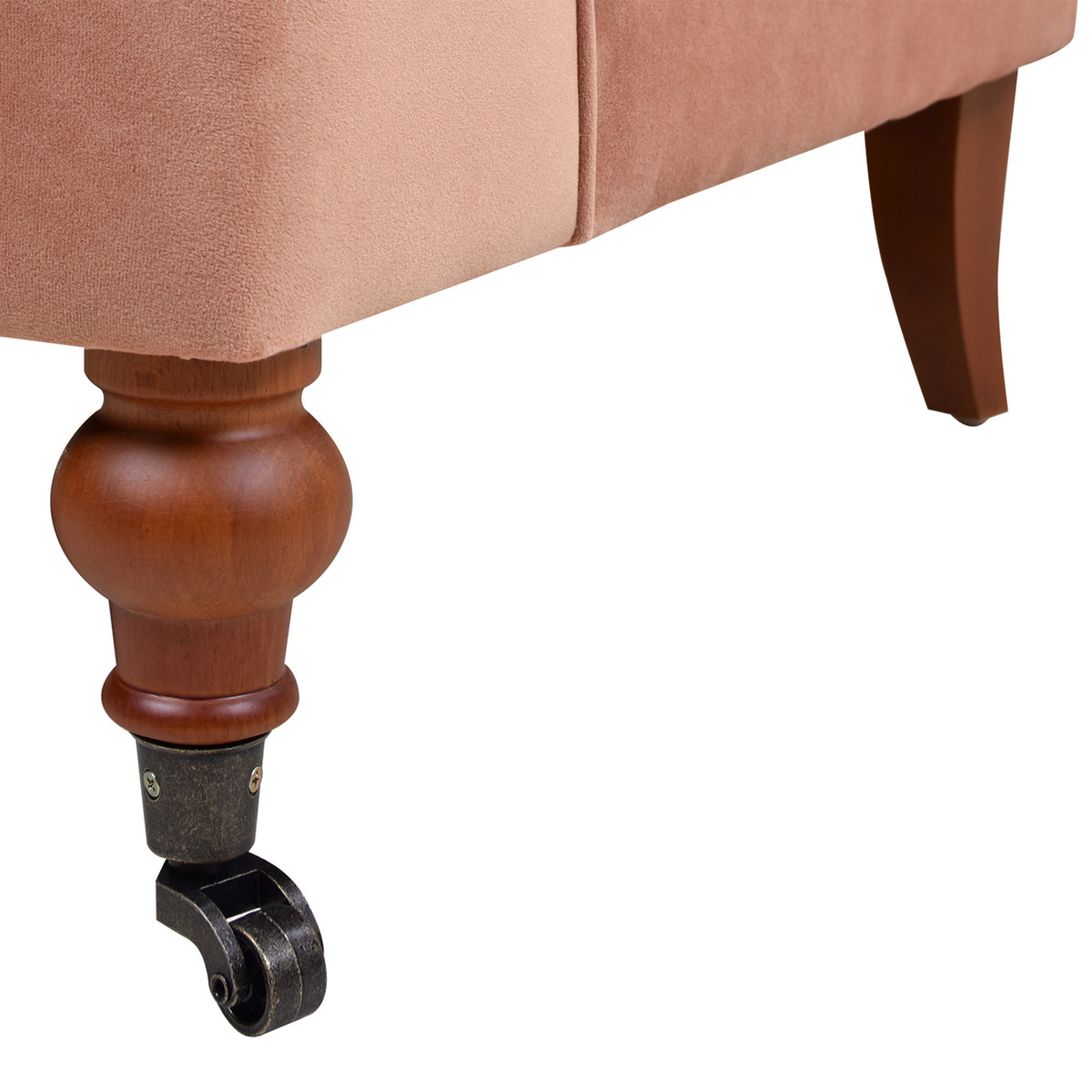 Alana 38" Lawson Accent Arm Chair Metal Casters, Peach Orange Velvet Orange Foam Velvet