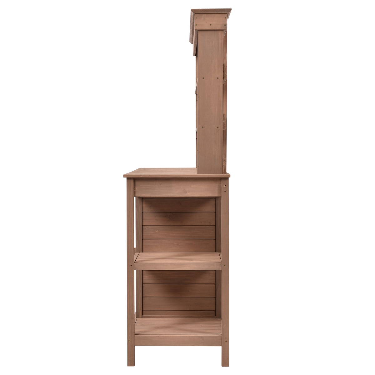 66" Large Outdoor Farmhouse Wooden Potting Bench Table, Garden Workstation With 2 Drawers, Cabinet And Open Shelves For Backyard, Mudroom, Brown Brown Garden & Outdoor Casual Wood Solid Wood