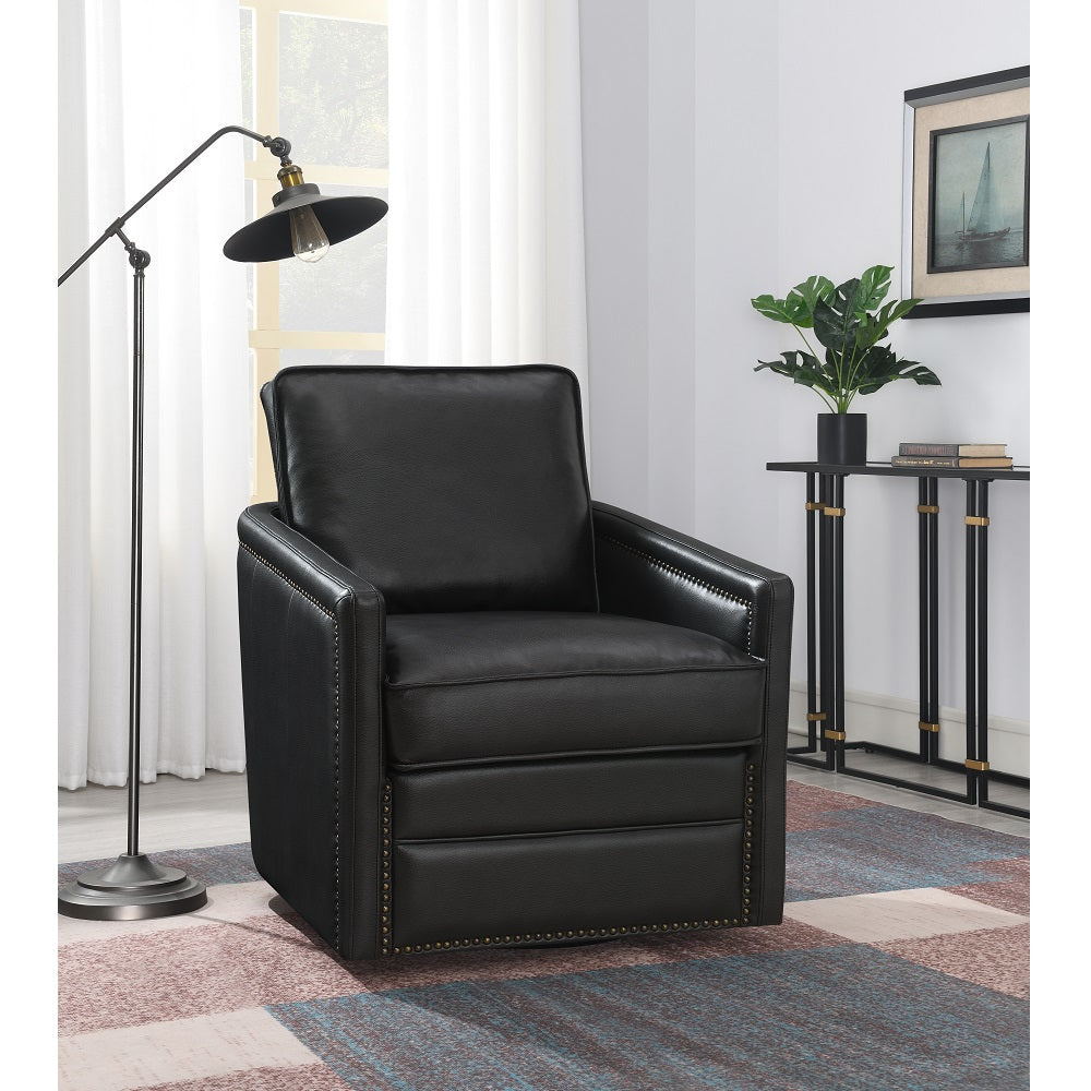 Black Swivel Accent Chair Black Primary Living Space Modern Genuine Leather