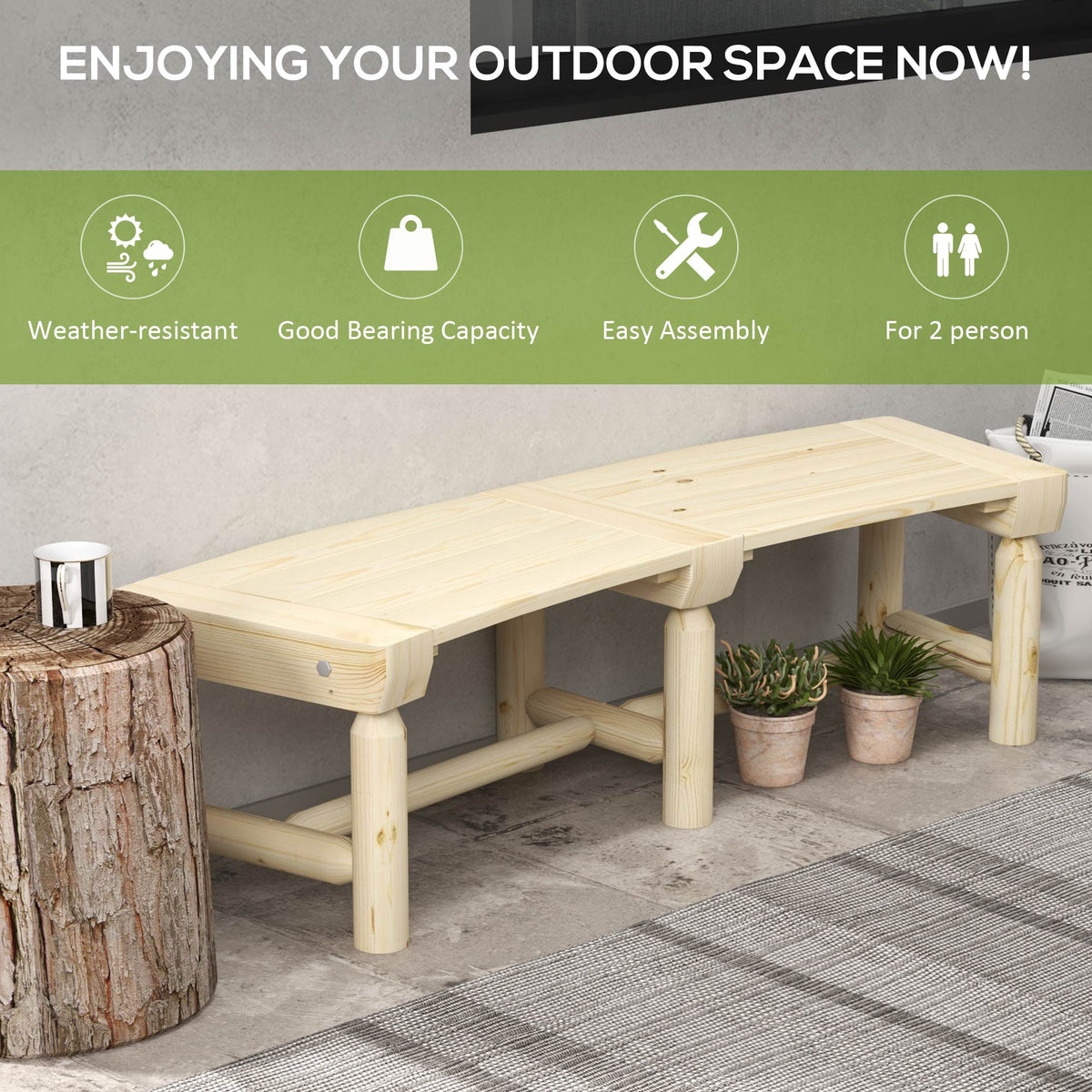 Outsunny Wooden Garden Bench, Semicircular Round Outdoor Tree Bench, Wrap Around Park Bench For Yard, Patio, Deck, Lawn, Natural Natural Wood
