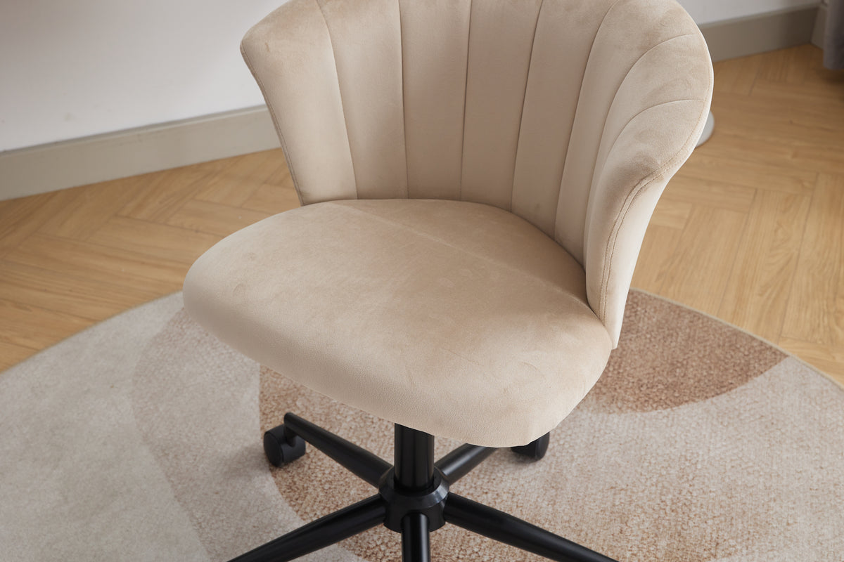 Home Office Chair, Velvet Fabric Swivel Flower Shape Computer Desk Chair For Home Office Or Bedroom Camel Foam Polyester Blend