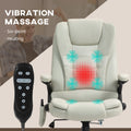 Homcom 6 Point Vibrating Massage Office Chair With Heat, Microfiber High Back Executive Office Chair With Reclining Backrest, Padded Armrests And Remote, Beige Beige Polyester