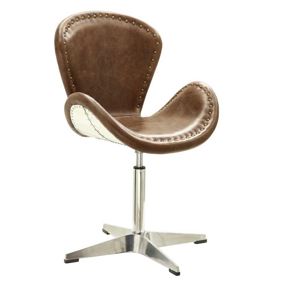 Retro Brown And Chrome Bucket Seat Accent Chair Brown Primary Living Space Traditional Fabric Metal