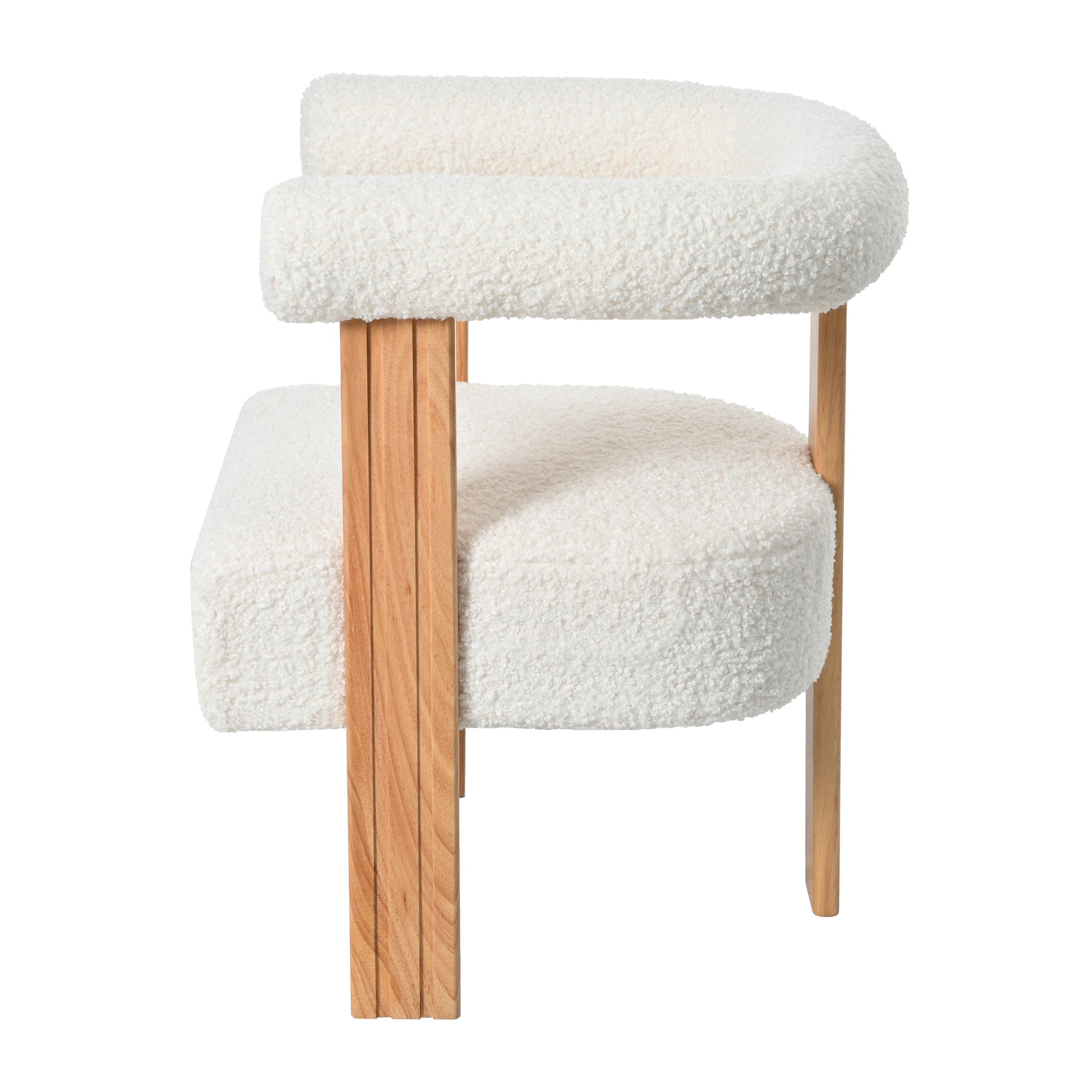 Mid Century Modern Barrel Accent Chair, Upholstered Kitchen & Dining Room Chairs With Arms, Teddy Velvet Boucle Accent Chairs Side Chairs For Kitchen Living Room Bedroom, White White Teddy
