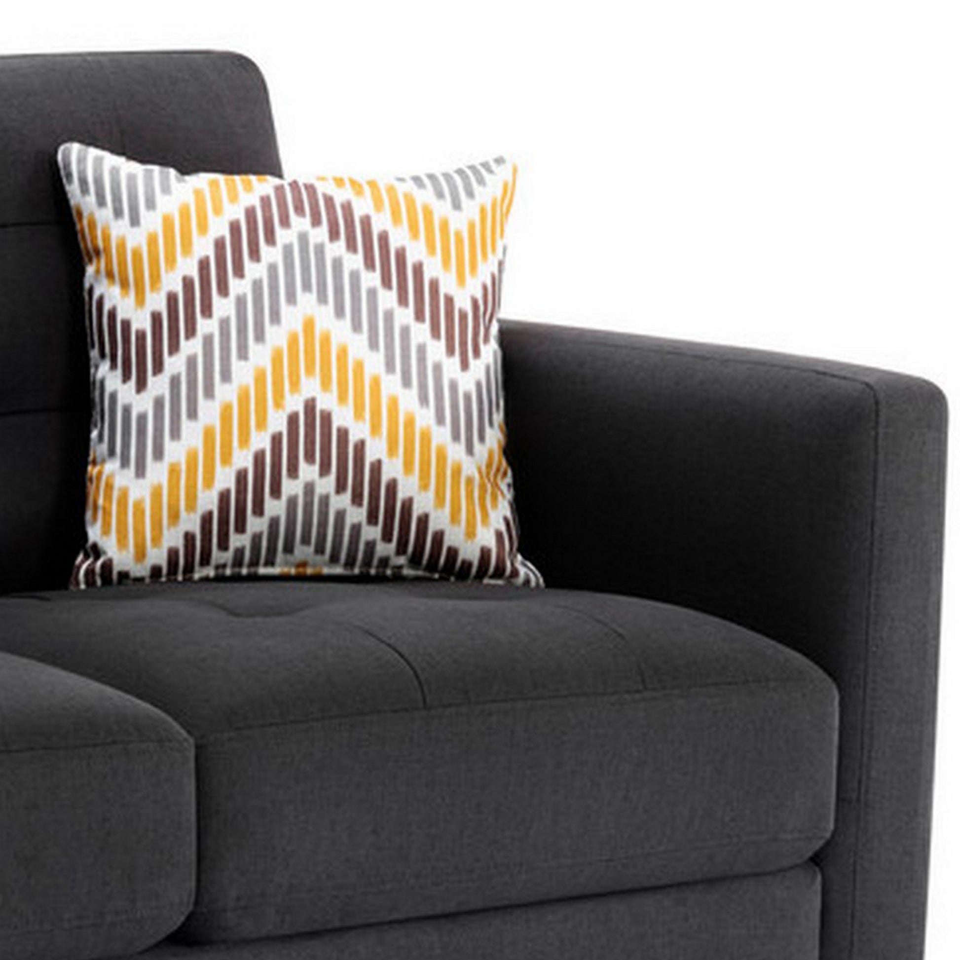Caden 54 Inch Modern Loveseat With Side Pocket And 2 Pillows, Dark Gray Dark Gray Wood Fabric 2 Seat