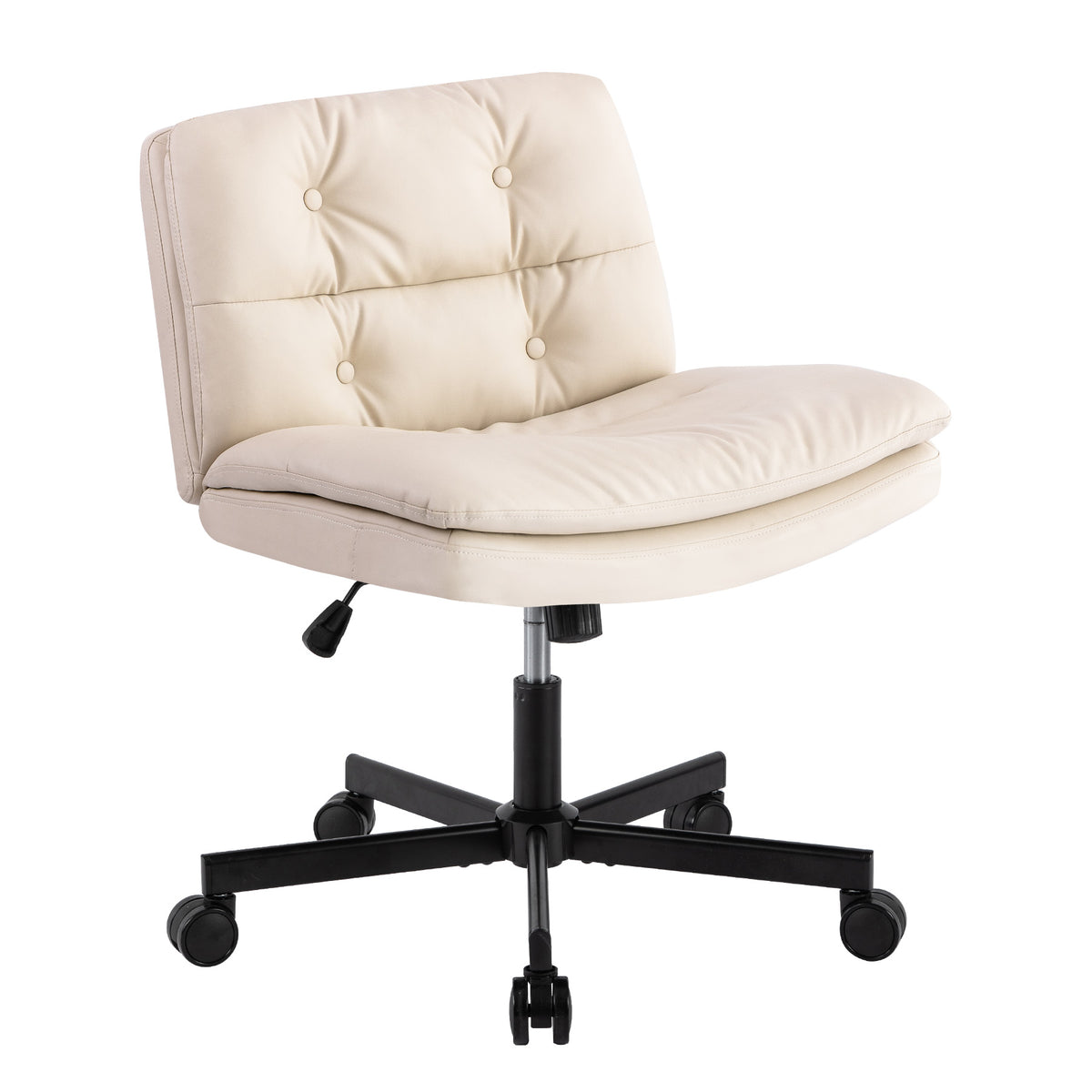 Large Size Swivel Home Office Desk Chair Armless Office Room Chair Caster Wood Beige Primary Living Space Foam Dry Clean American Design,Casual,Contemporary,Minimalist,Modern Handle Office Chairs Solid Back Foam Adjustable Height Leather