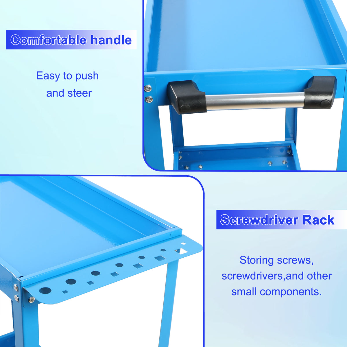 Tool Cart On Wheels, Heavy Duty Steel Utility Cart W Lockable Wheels, 400 Lbs Capacity Industrial Service Cart For Garage, Warehouse, Workshop Two Layer Bright Blue Blue Abs Steel Q235