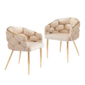 Set Of 2 Luxury Handmade Accent Chair With Gold Legs, Modern Velvet Armchair For Living Room And Bedroom Beige Foam Velvet