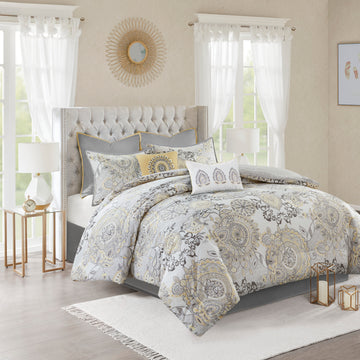 8 Piece Cotton Floral Printed Reversible Comforter Set Yellow King King Yellow Cotton