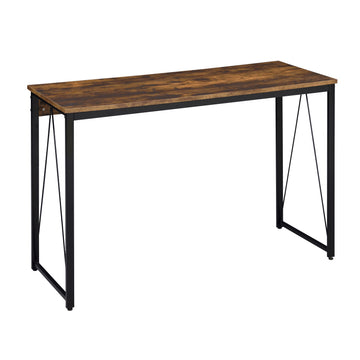Weathered Oak And Black 47.5" Writing Desk With Metal Sled Base Black Brown Writting Desk Office Industrial,Rustic Rectangular Desk Rectangular Wood Metal Sled
