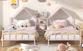 Metal Double Twin Size Platform Bed With House Shaped Headboard And A Built In Nightstand, Pink Box Spring Not Required Twin Pink Metal Metal